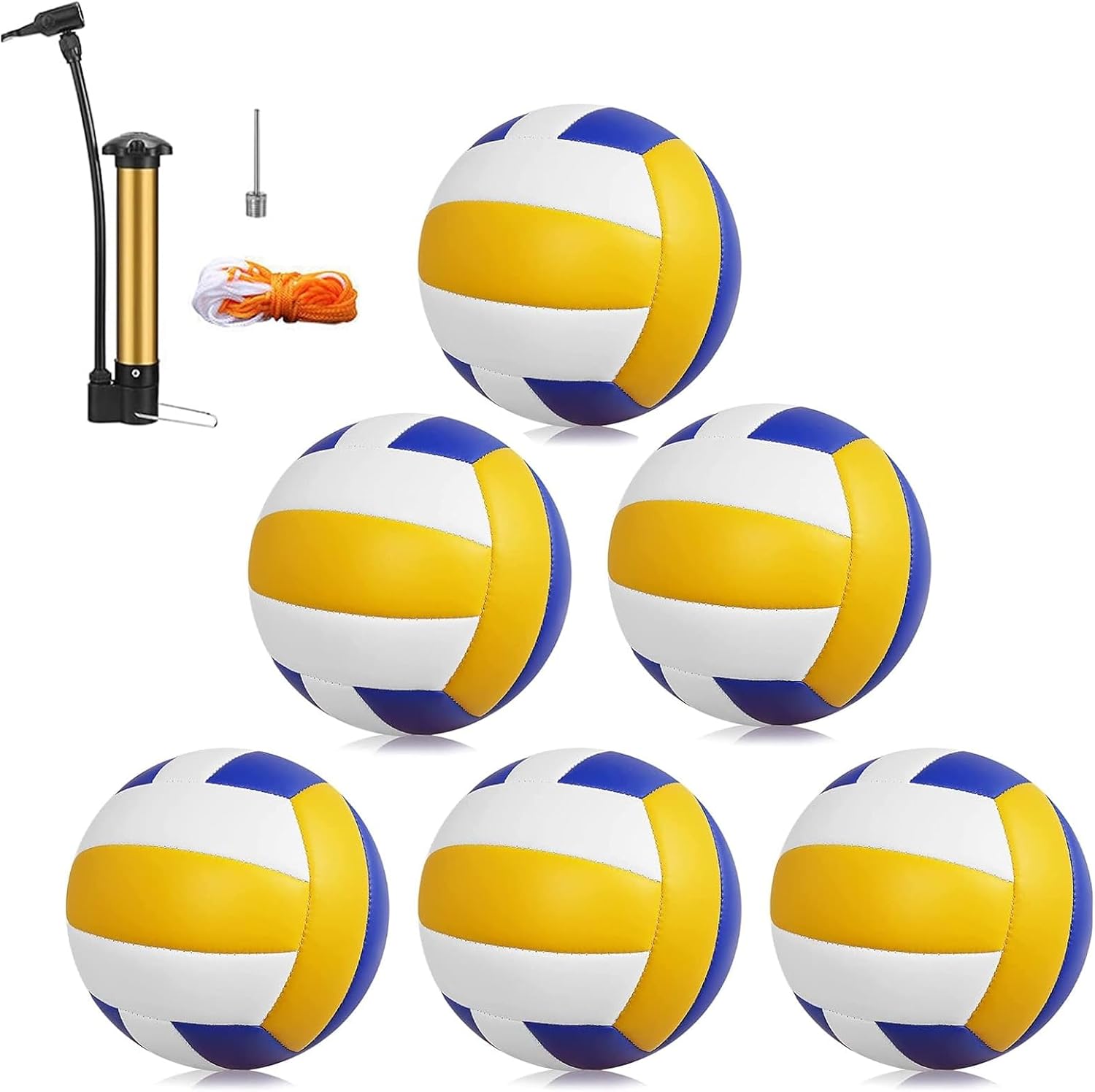 Volleyball, 6 Pack Official Size 5 Volleyballs- PU Leather Indoor Outdoor Soft Touch Recreational Volleyballs for Beach Play, Game,Gym,Training -Includes Ball Pump