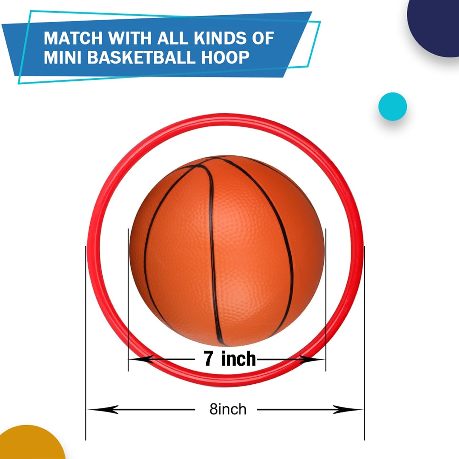 7 Inch PVC Mini Basketball for Indoor Basketball Hoops, Soft 7" Rubber Small Replacement Basketball for Over Door Basketball Hoop Sets, Little Basketballs for Kids (4 PCS with Air Pump)