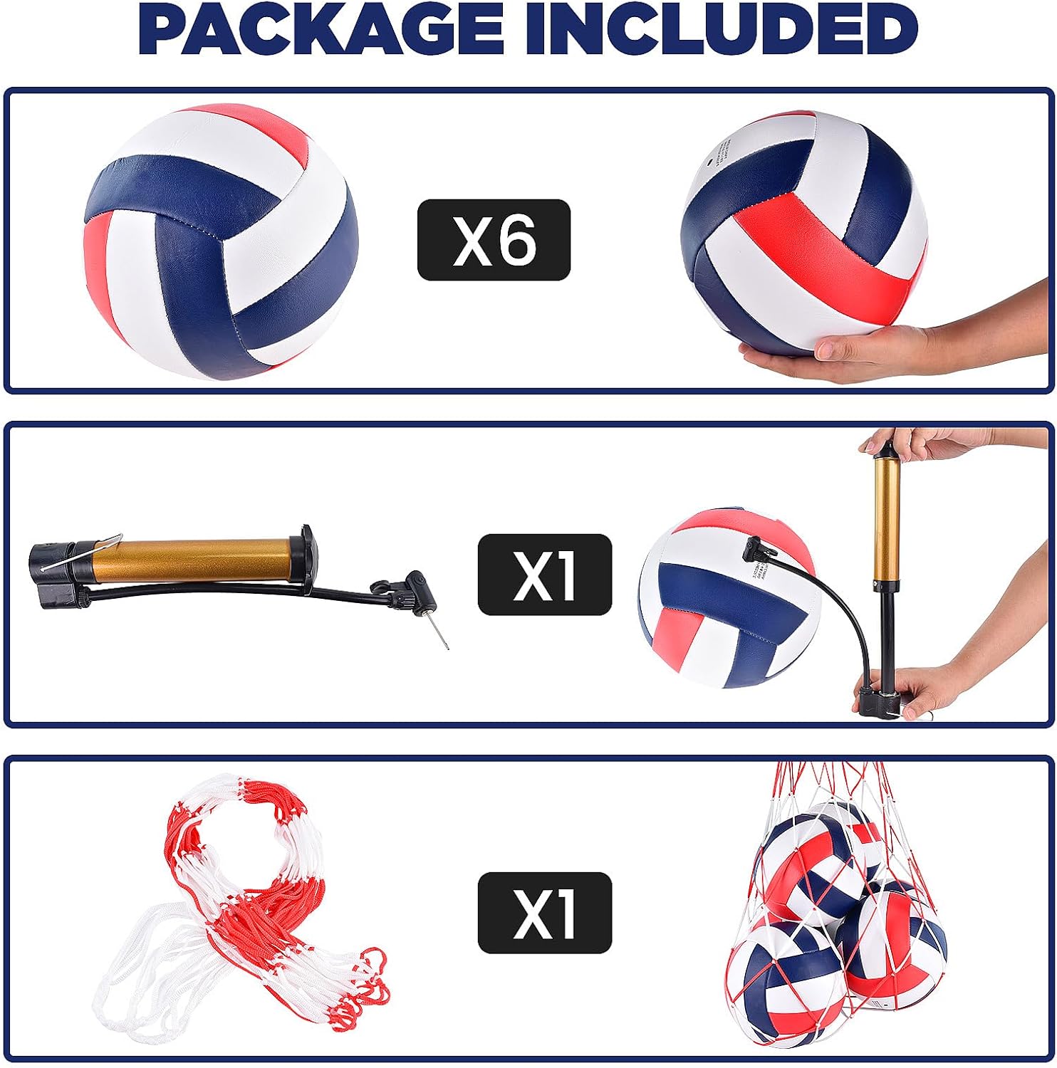 6 Pack Volleyballs Official Size 5, Waterproof Soft Bulk Recreational Volley Balls with Pump and Net Bag for Indoor Outdoor Beach Pool Water Sand Game Training Match for Beginner Teenager